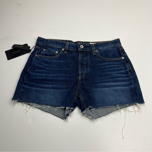 Rag & Bone Dre Low Rise Short Womens Size 27 Dark Wash Blue Denim Button Fly NEW